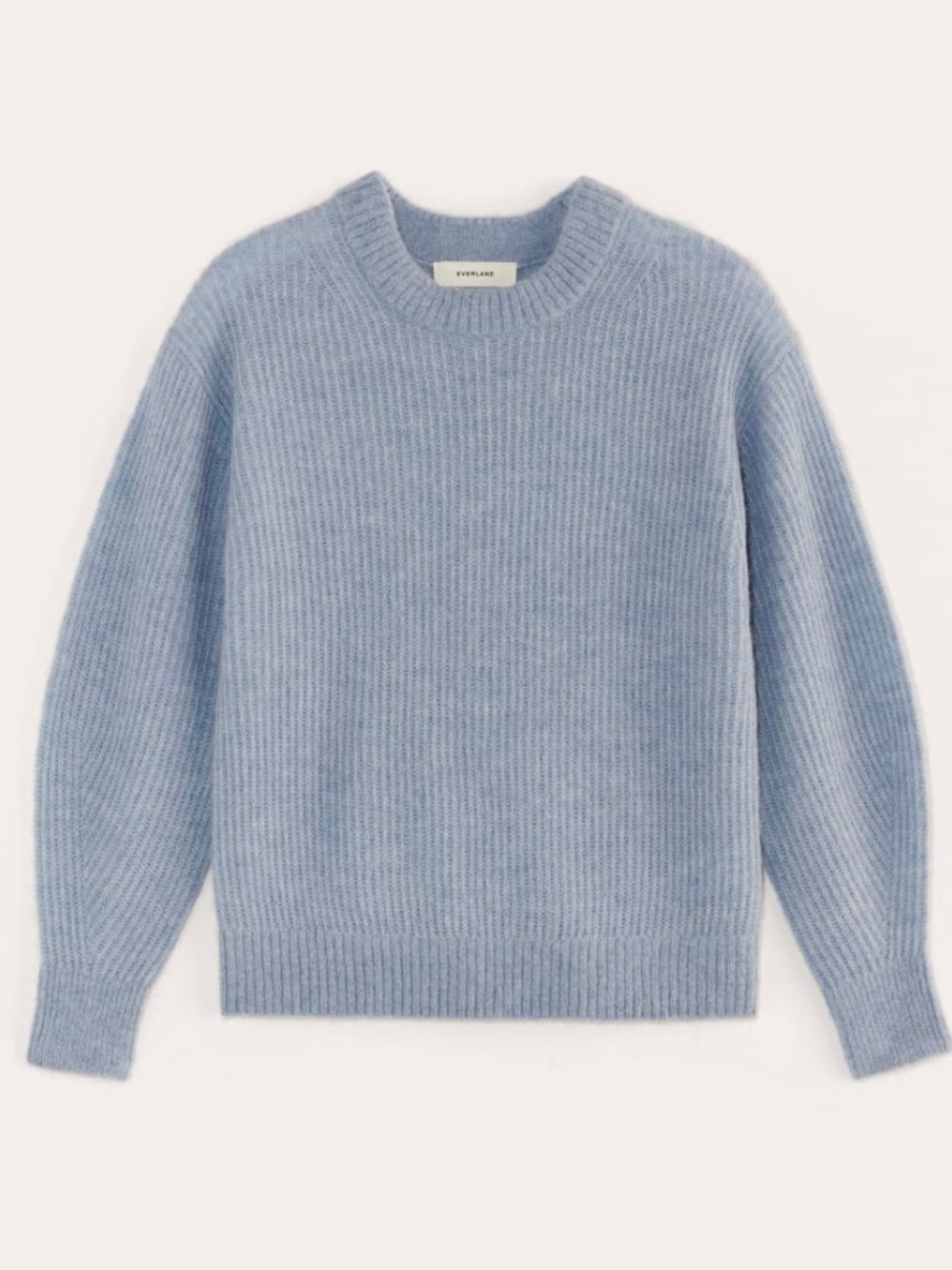 Everlane 2024 Cocoon Crew Alpaca Wool Light Blue Ribbed Crewneck Sweater